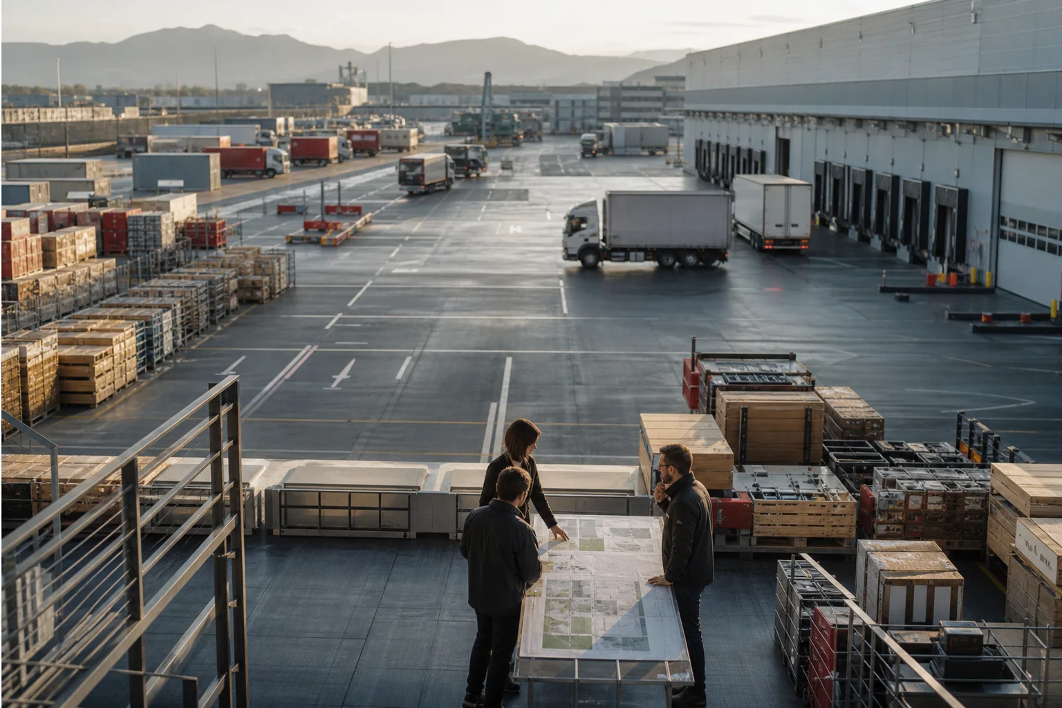 Operations-Team plant alternative Wege in einem Logistikzentrum
