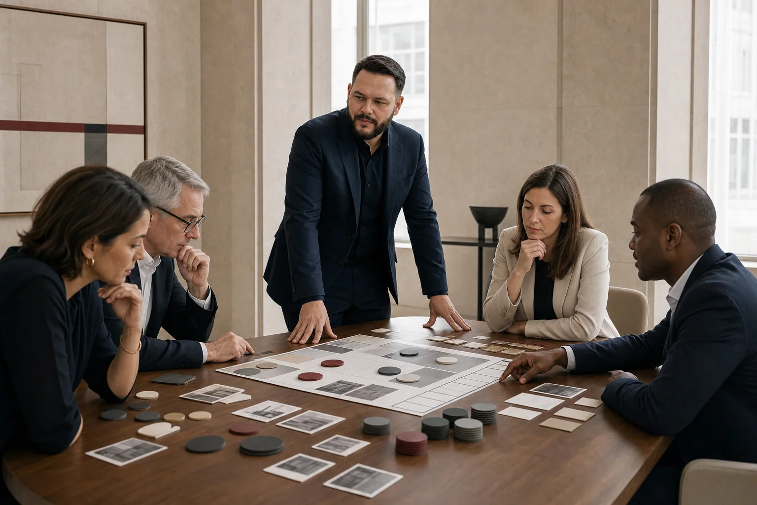 Tan Kayitmaz moderiert eine Portfolioentscheidung mit einem Führungsteam
